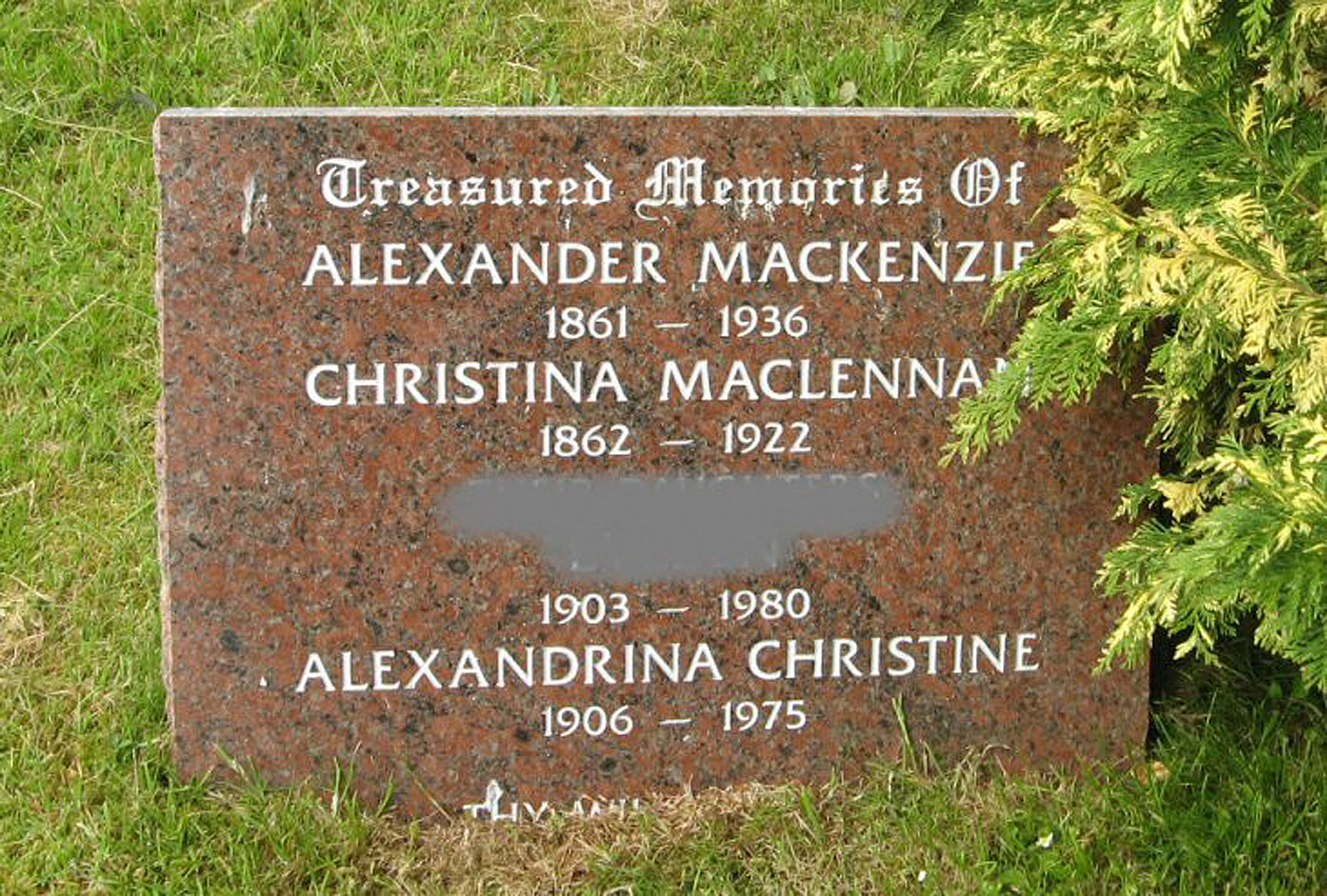 Photo of headstones/Christina MacLennan died 1924 MI Dingwall Mitchell Hill